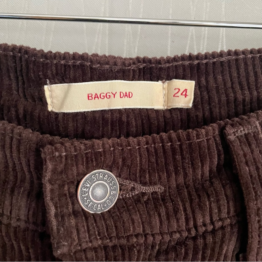 Levi's Baggy Dad Corduroy Pants Dark Brown Size 24 Premium - Picture 5 of 15